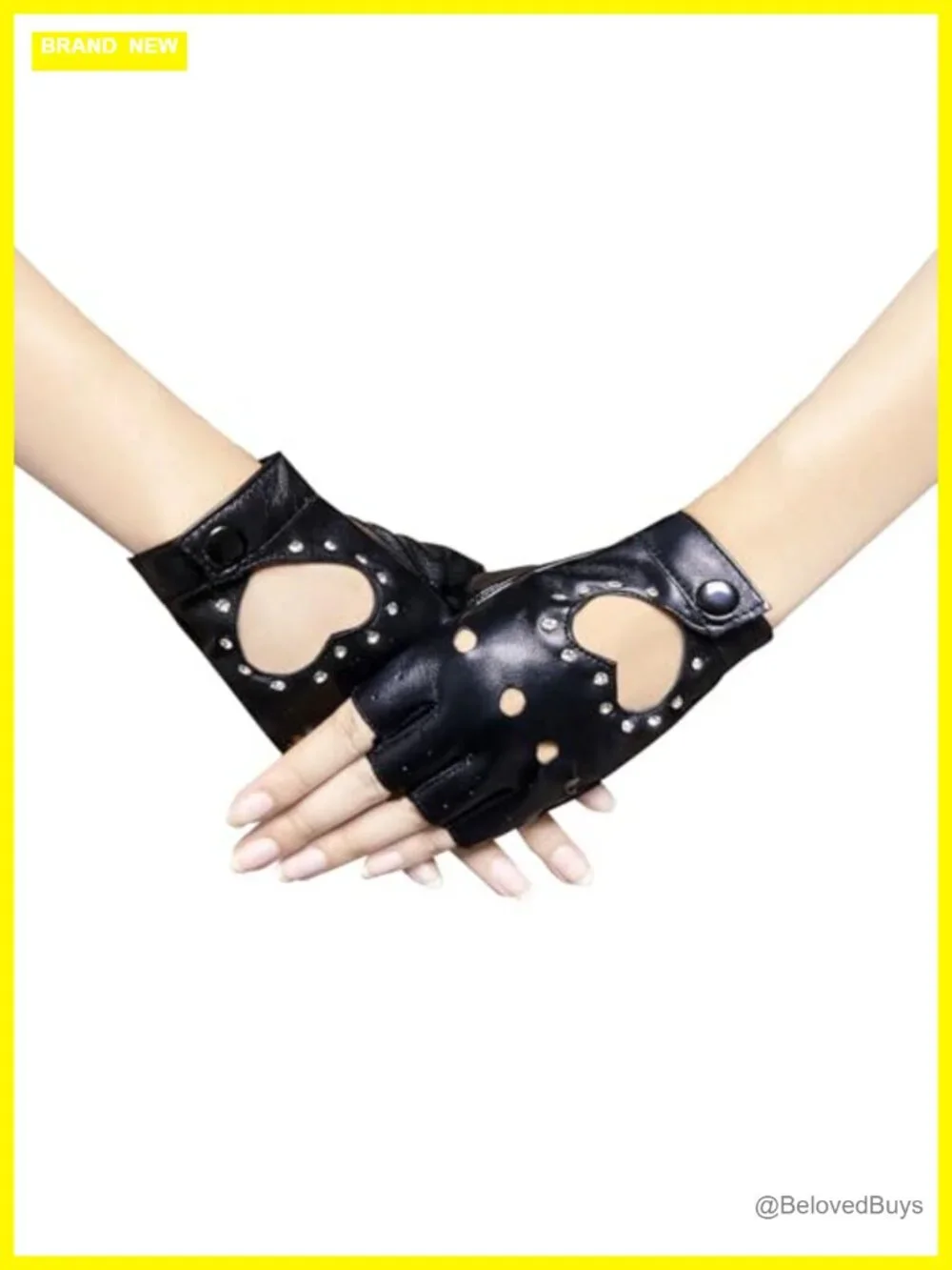 PU Leather Half Finger Dance Gloves Heart Cutout Punk Fingerless Gloves